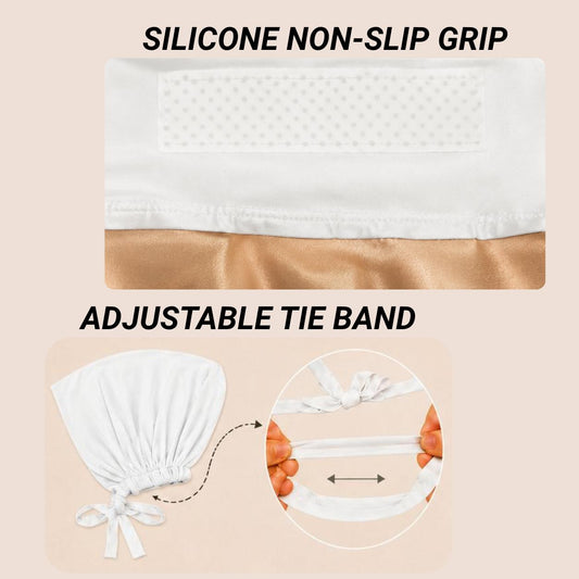 The SATIN Grip Cap – White | Non-Slip Undercap/Turban with Silicone Grip & Tie-Back by Get A Grip