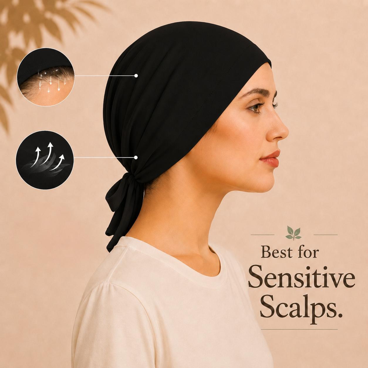 The SATIN GENTLE Grip Cap – Black | Non-Slip Undercap/Turban with Silicone Grip & Tie-Back by Get A Grip
