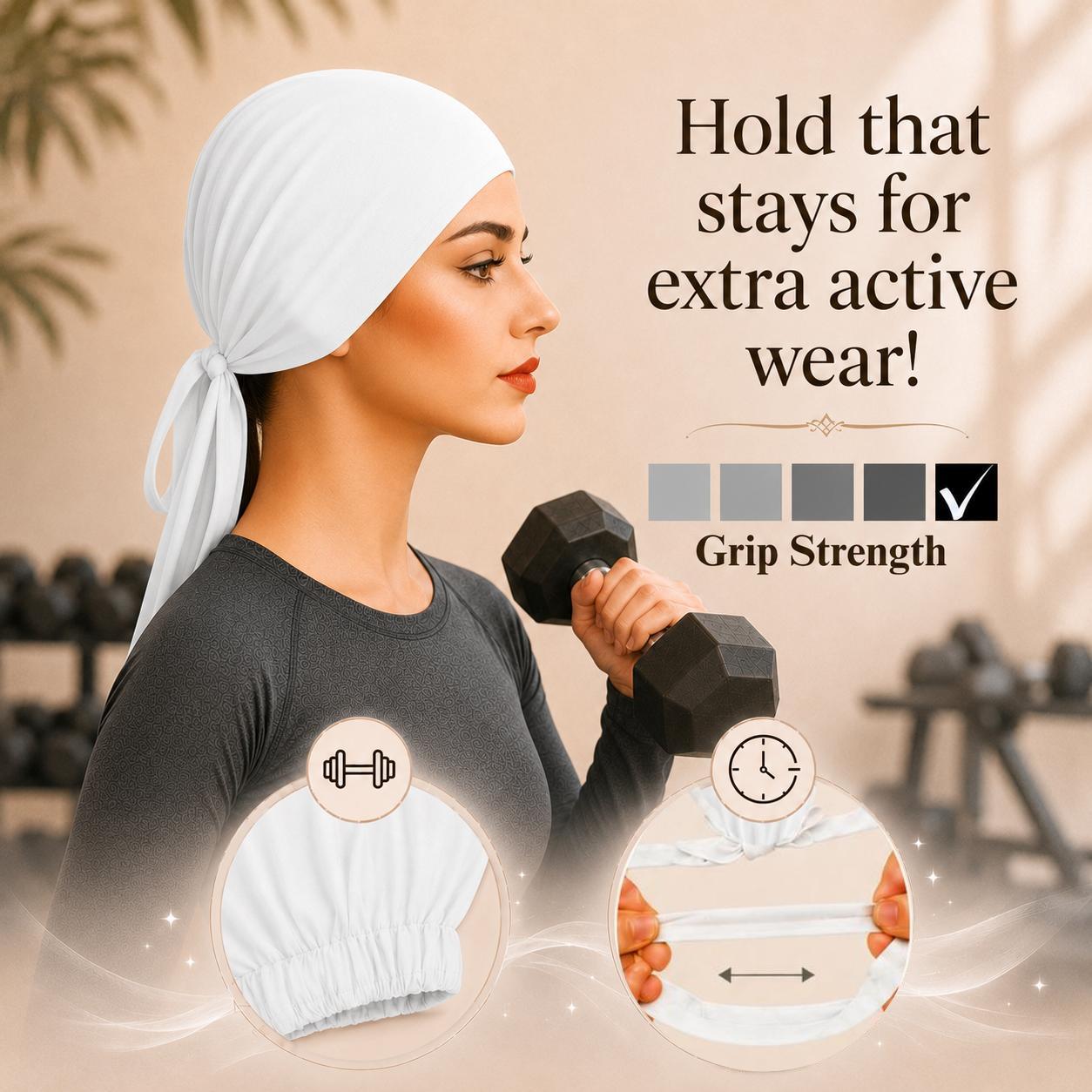 The SATIN Grip Cap – White | Non-Slip Undercap/Turban with Silicone Grip & Tie-Back by Get A Grip