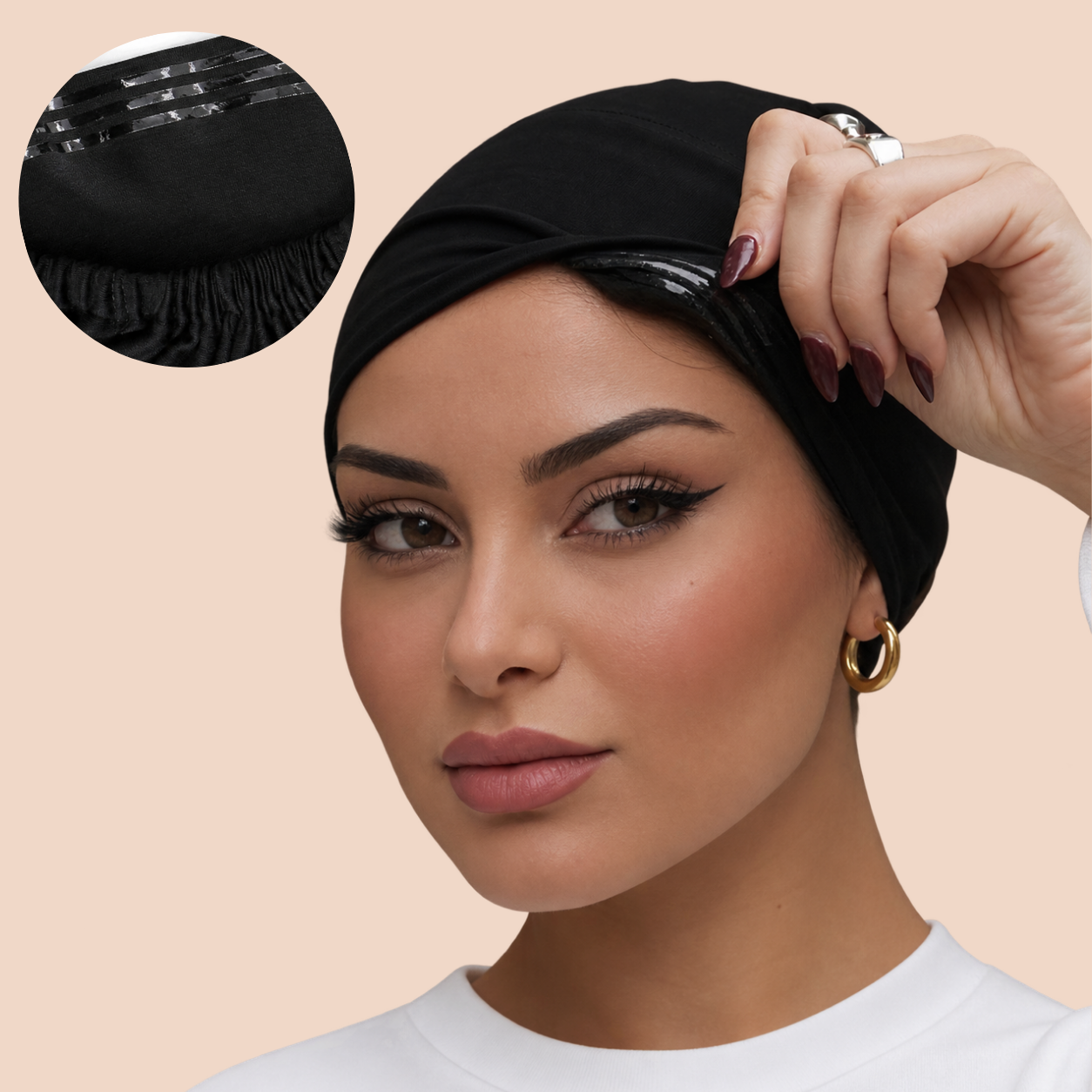 The GEL Grip Cap – Black | Non-Slip Undercap/Turban with Silicone Grip & Tie-Back by Get A Grip