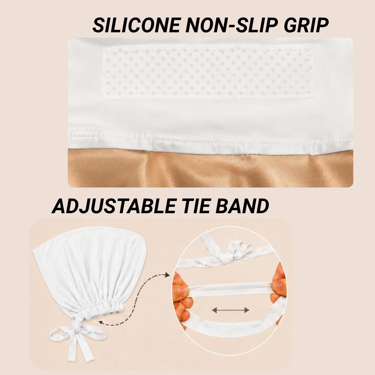 The SATIN Grip Cap – White | Non-Slip Undercap/Turban with Silicone Grip & Tie-Back by Get A Grip