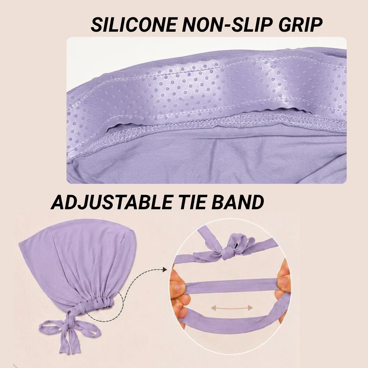 The ULTRA Grip Cap Lilac - Non-Slip Undercap/Turban with Silicone Grip & Tie-Back for Summer Sports Modest Muslim Fit Breathable Stretchy Fabric Scarf Silk Chiffon