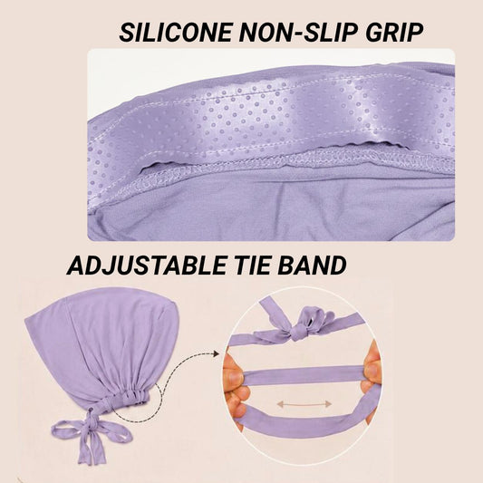 The ULTRA Grip Cap Lilac - Non-Slip Undercap/Turban with Silicone Grip & Tie-Back for Summer Sports Modest Muslim Fit Breathable Stretchy Fabric Scarf Silk Chiffon