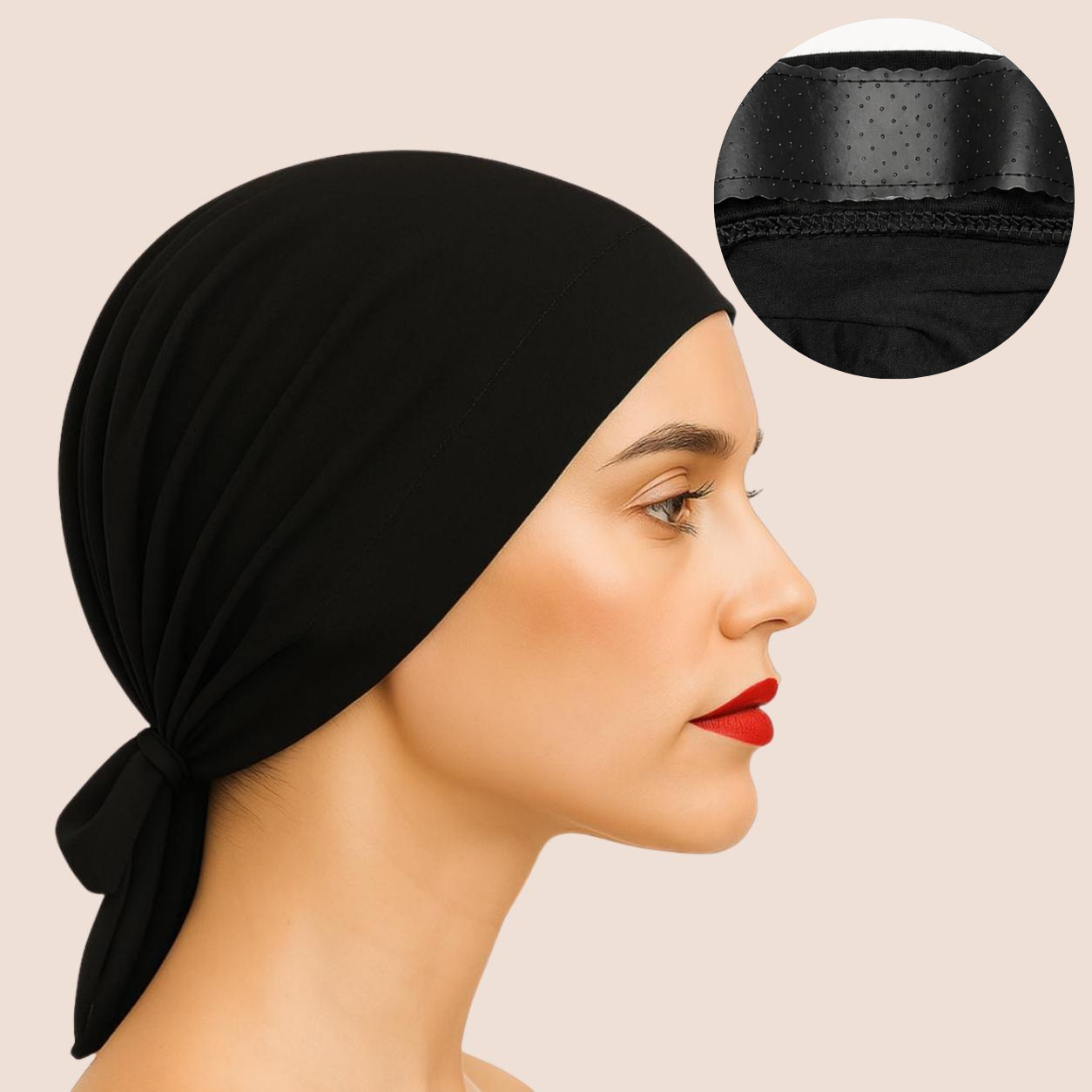 The GENTLE Grip Cap – Black | Non-Slip Undercap/Turban with Silicone Grip & Tie-Back by Get A Grip