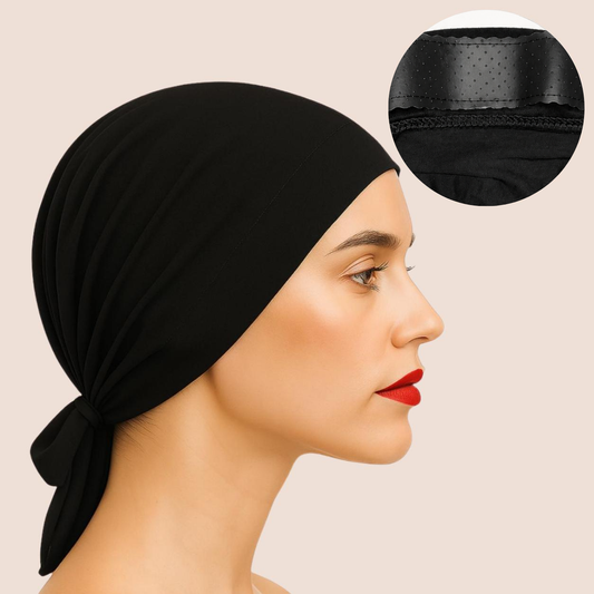 The GENTLE Grip Cap – Black | Non-Slip Undercap/Turban with Silicone Grip & Tie-Back by Get A Grip