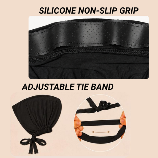 The GENTLE Grip Cap – Black | Non-Slip Undercap/Turban with Silicone Grip & Tie-Back by Get A Grip