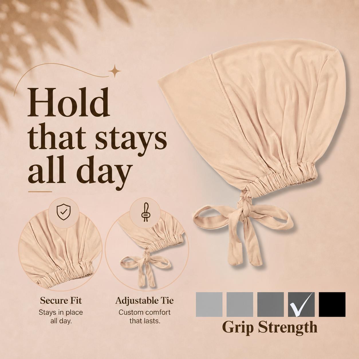 The SATIN GENTLE Grip Cap – Beige | Non-Slip Undercap/Turban with Silicone Grip & Tie-Back by Get A Grip