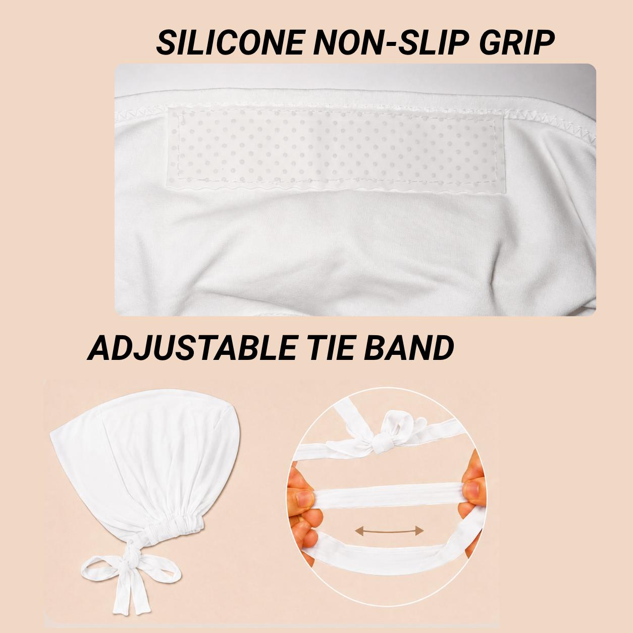 The Grip Cap – White | Non-Slip Undercap/Turban with Silicone Grip & Tie-Back by Get A Grip Basic Clothing