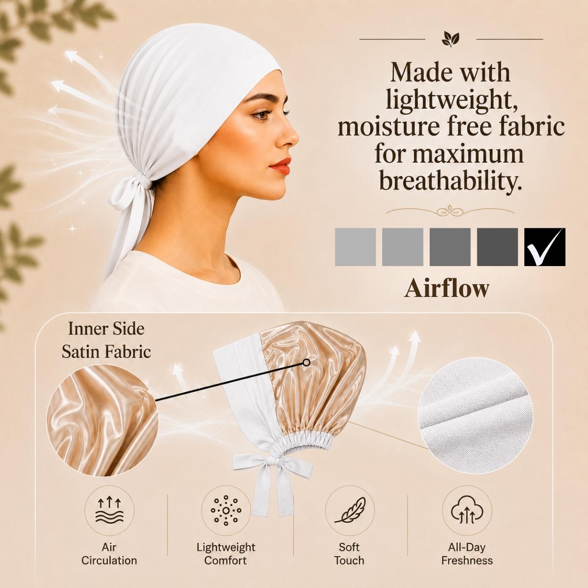 The SATIN GENTLE Grip Cap White - Non-Slip Hijab Undercap/turban with Silicone Grip & Tie-Back by Get A Grip