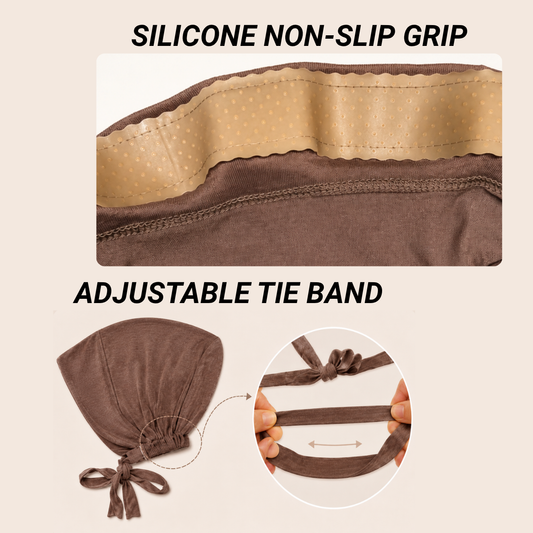 The GENTLE Grip Cap – Brown | Non-Slip Undercap/Turban with Silicone Grip & Tie-Back by Get A Grip