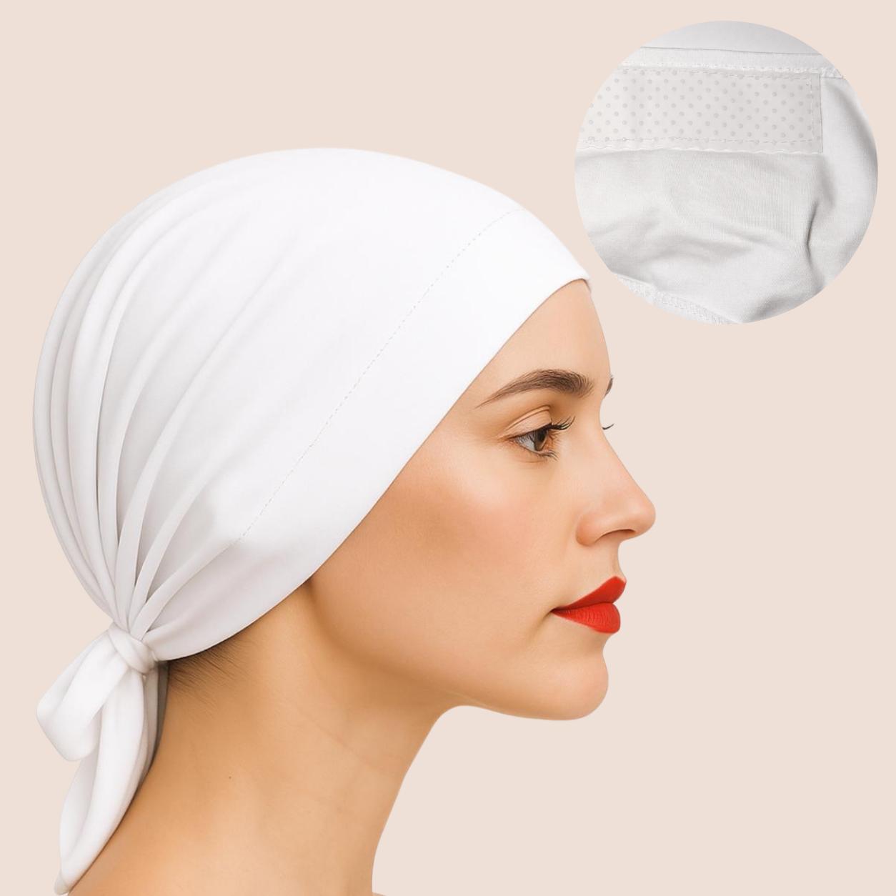 The Grip Cap – White | Non-Slip Undercap/Turban with Silicone Grip & Tie-Back by Get A Grip Basic Clothing