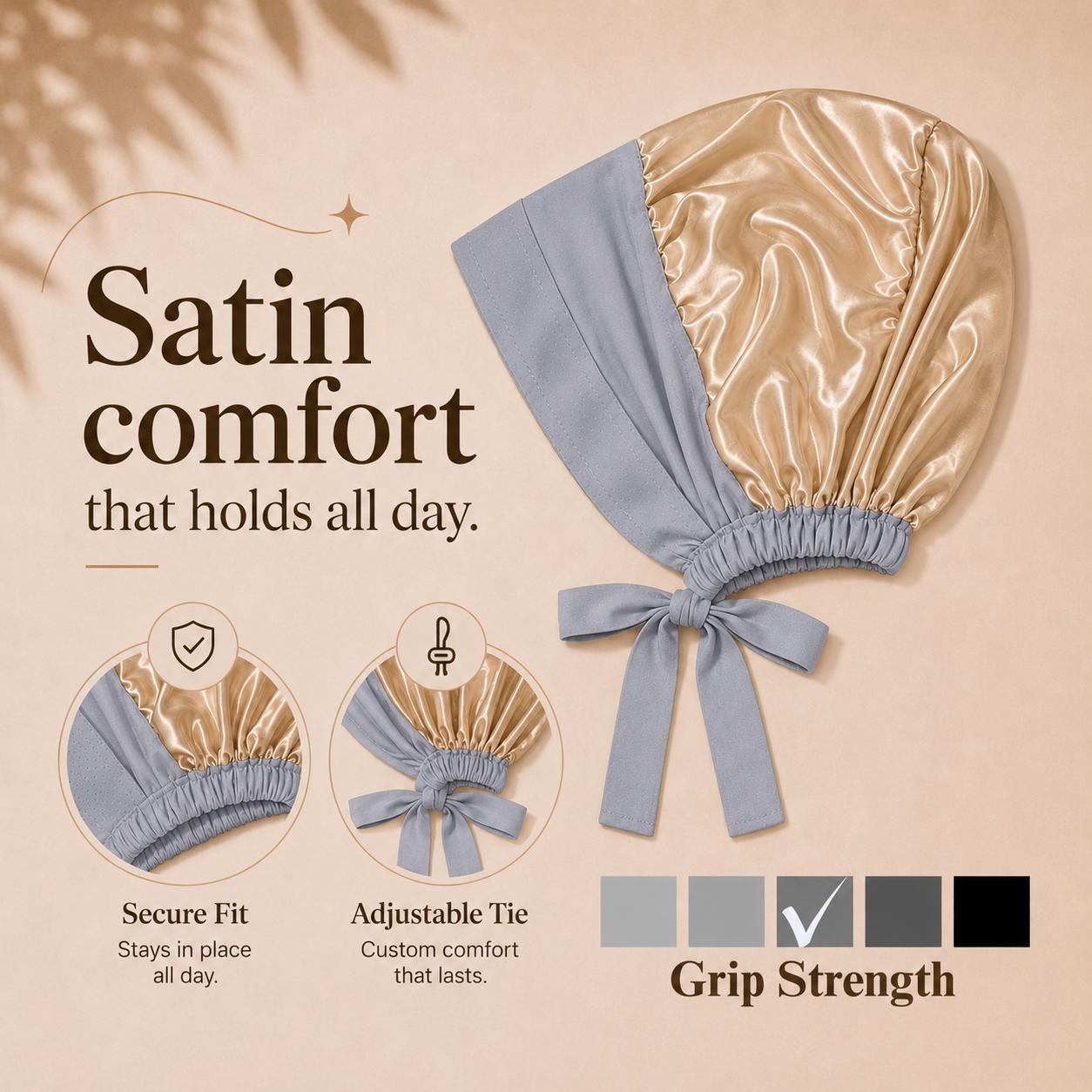 The SATIN GENTLE Grip Cap – Black | Non-Slip Undercap/Turban with Silicone Grip & Tie-Back by Get A Grip (Copy)
