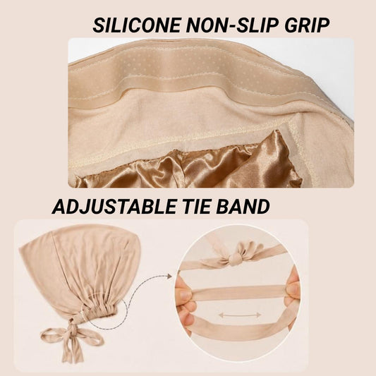 The SATIN GENTLE Grip Cap – Beige | Non-Slip Undercap/Turban with Silicone Grip & Tie-Back by Get A Grip