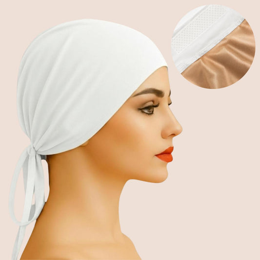 The SATIN Grip Cap – White | Non-Slip Undercap/Turban with Silicone Grip & Tie-Back by Get A Grip