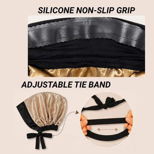 The SATIN GENTLE Grip Cap – Black | Non-Slip Undercap/Turban with Silicone Grip & Tie-Back by Get A Grip