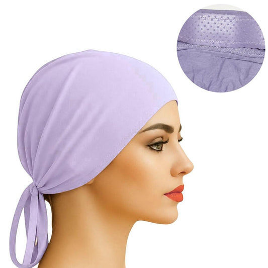 The ULTRA Grip Cap Lilac - Non-Slip Undercap/Turban with Silicone Grip & Tie-Back for Summer Sports Modest Muslim Fit Breathable Stretchy Fabric Scarf Silk Chiffon