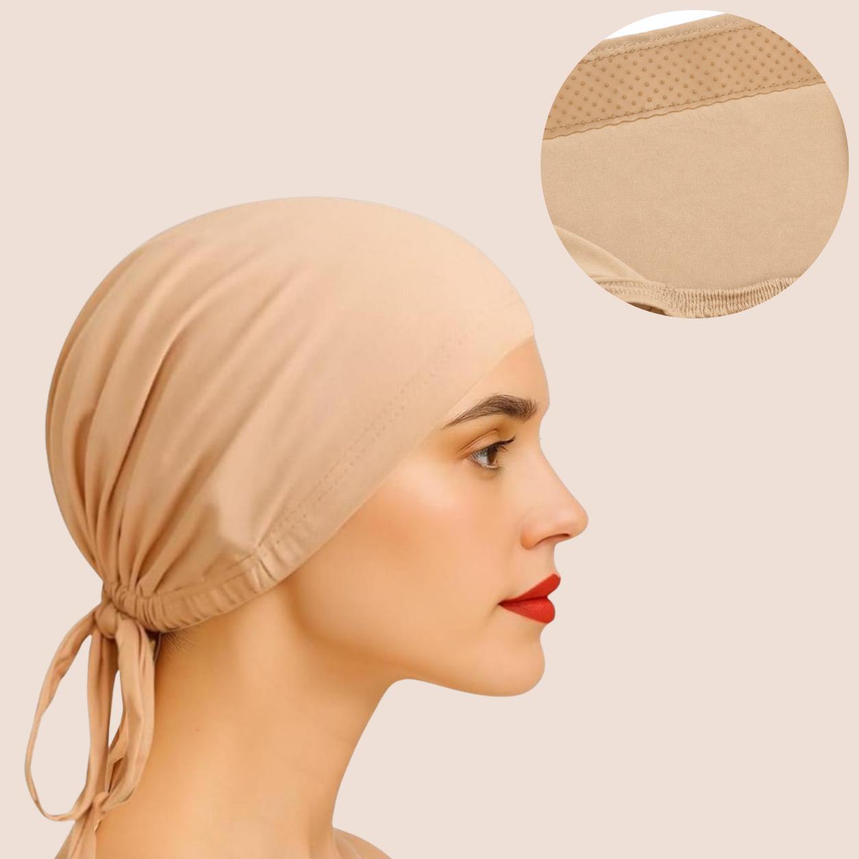 The Grip Cap – Nude | Non-Slip Undercap/Turban with Silicone Grip & Tie-Back by Get A Grip Basic Clothing