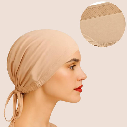 The Grip Cap – Nude | Non-Slip Undercap/Turban with Silicone Grip & Tie-Back by Get A Grip Basic Clothing