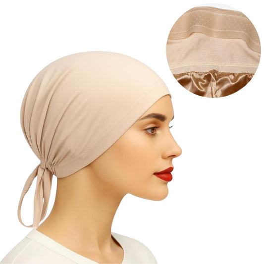 The SATIN GENTLE Grip Cap – Beige | Non-Slip Undercap/Turban with Silicone Grip & Tie-Back by Get A Grip
