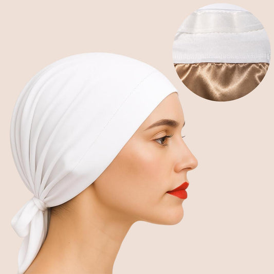 The SATIN GENTLE Grip Cap White - Non-Slip Hijab Undercap/turban with Silicone Grip & Tie-Back by Get A Grip