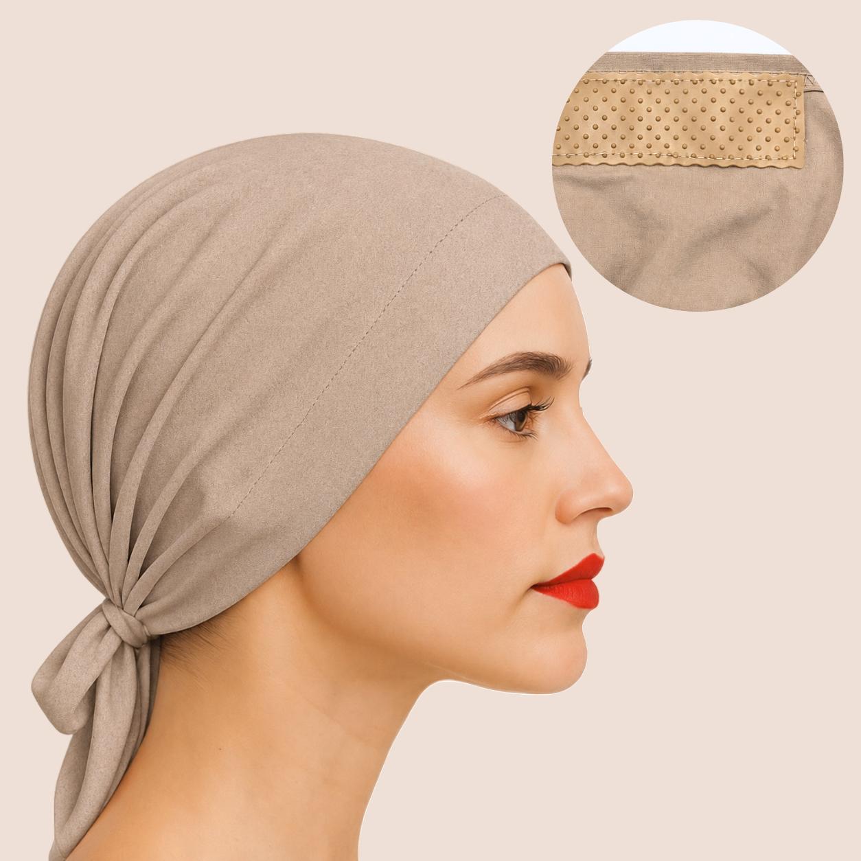 The Grip Cap – Beige | Non-Slip Undercap/Turban with Silicone Grip & Tie-Back by Get A Grip Basic Clothing