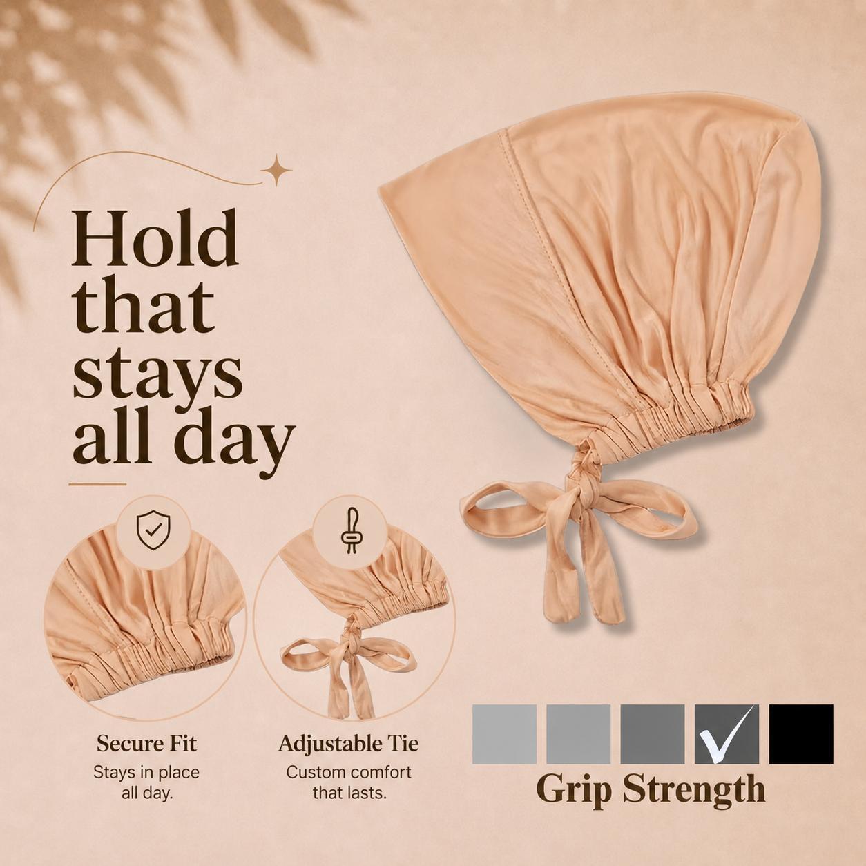 The Grip Cap – Nude | Non-Slip Undercap/Turban with Silicone Grip & Tie-Back by Get A Grip Basic Clothing