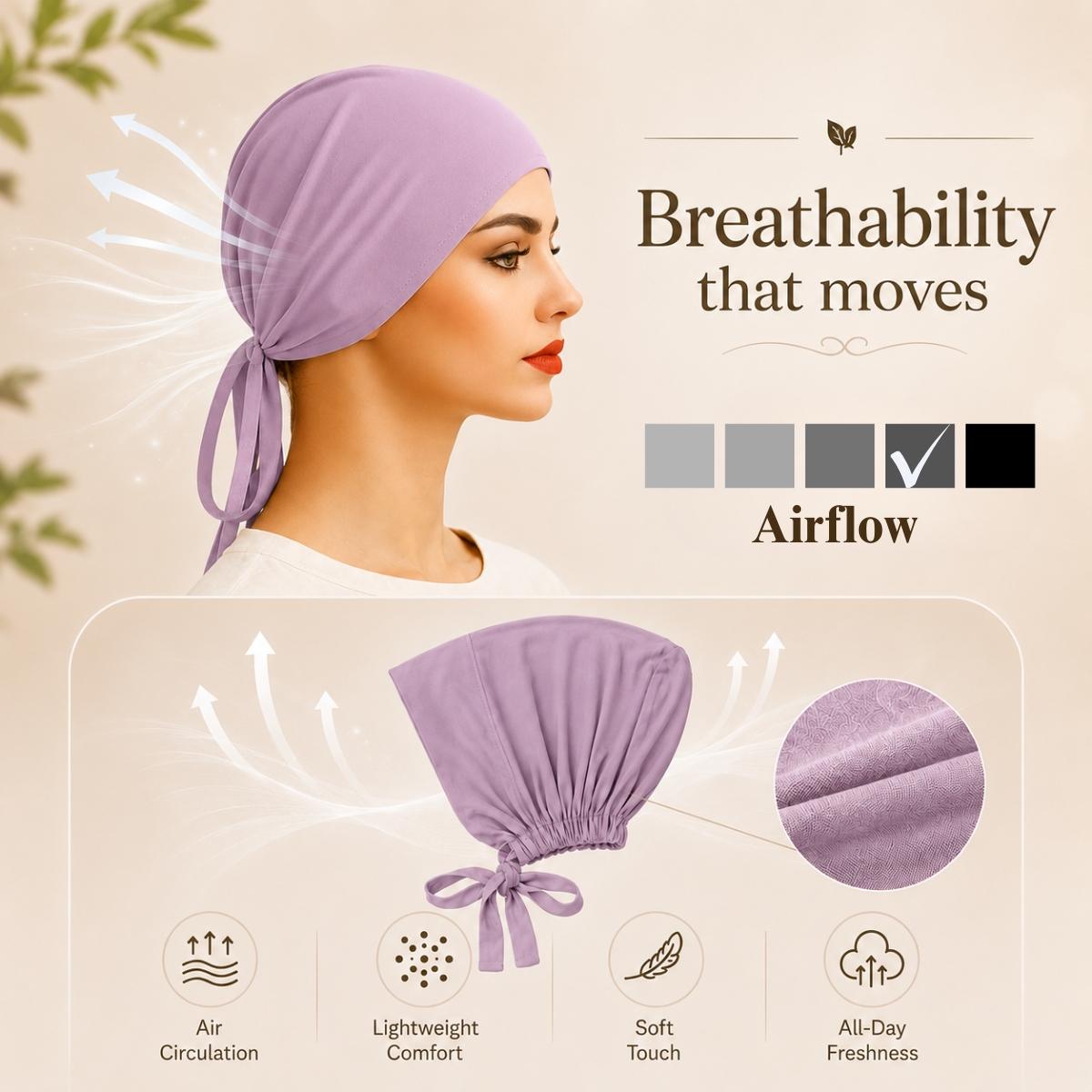 The ULTRA Grip Cap Lilac - Non-Slip Undercap/Turban with Silicone Grip & Tie-Back for Summer Sports Modest Muslim Fit Breathable Stretchy Fabric Scarf Silk Chiffon